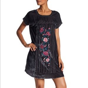 Chelsea & Theodore Embroidered Velvet Shift Dress